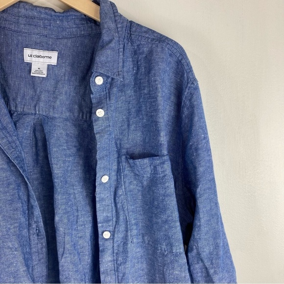 Liz Claiborne Linen Cotton Blend Coastal Button Up Down Shirt Top Blouse Blue XL - Picture 3 of 5